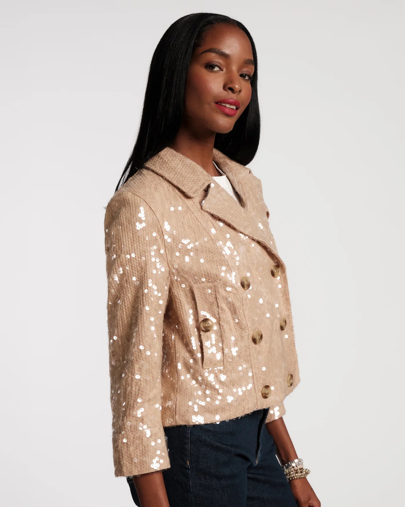 Sequin Moto Jacket - Oyster