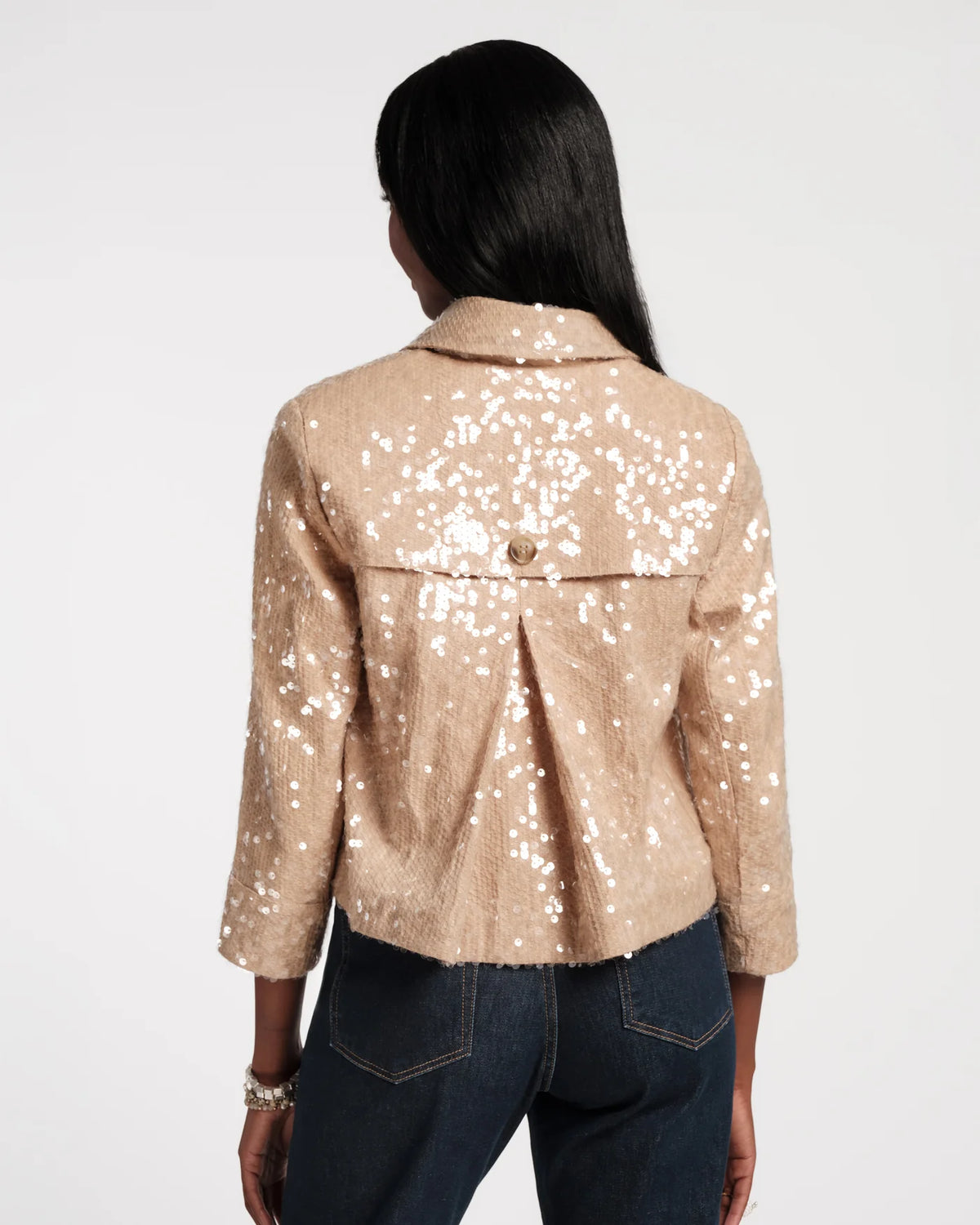 Sequin Moto Jacket - Oyster
