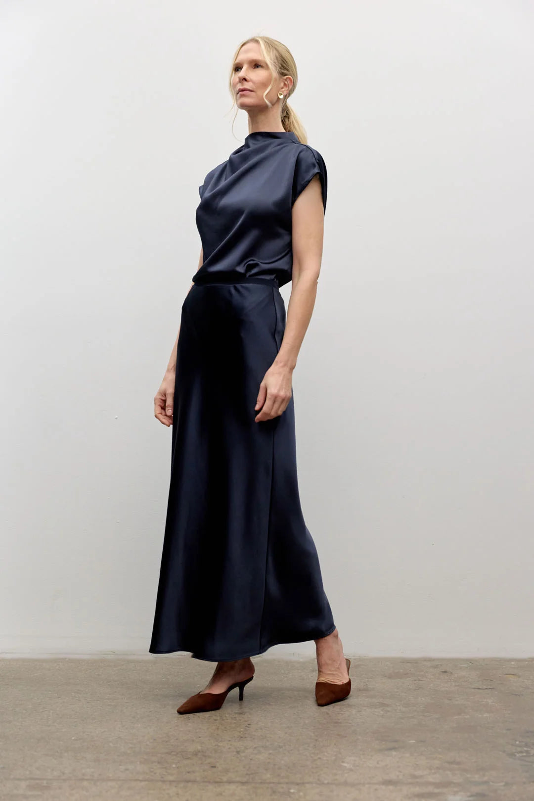 Satin Maxi Slip Skirt - Navy