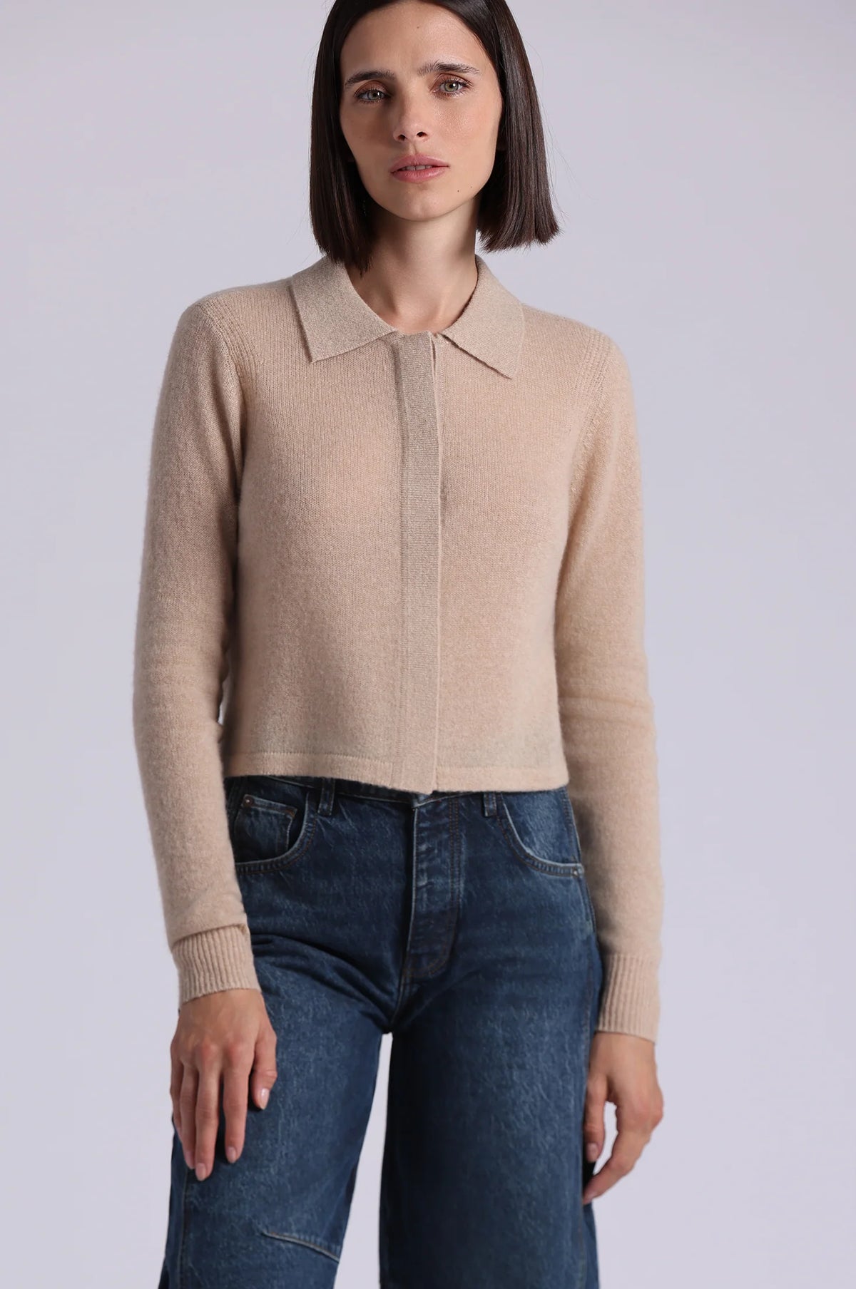 Cashmere Cropped Collared Cardigan - Brown Sugar
