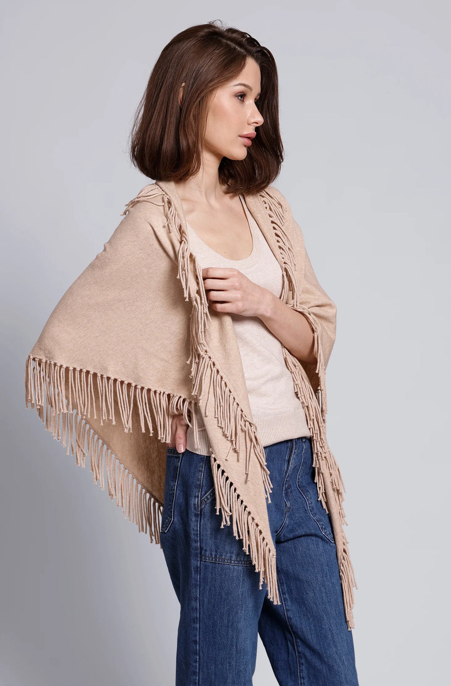 Cashmere Fringe Shawl - Brown Sugar