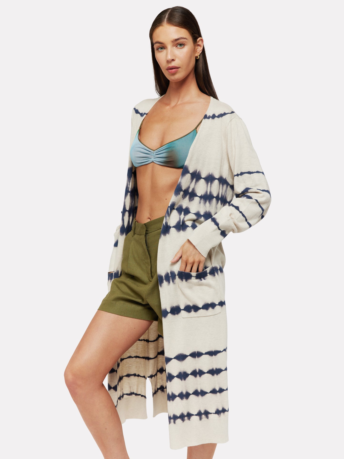 Della Stripe Maxi Cardi - Ice Water