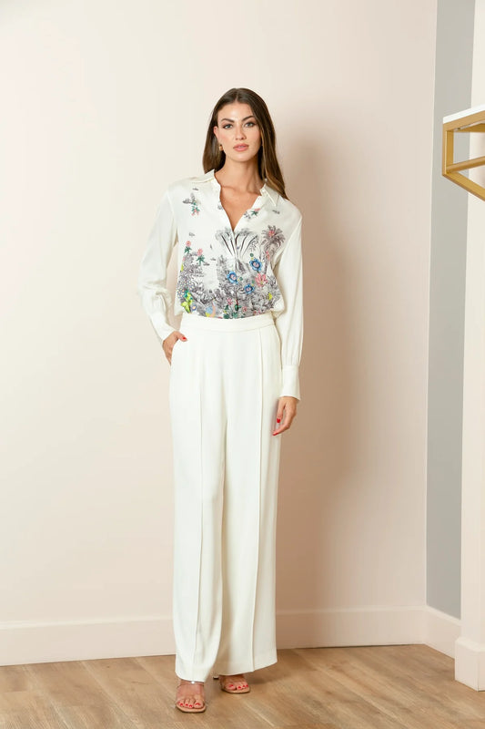 Pintuck Wide Leg Pants - Ivory