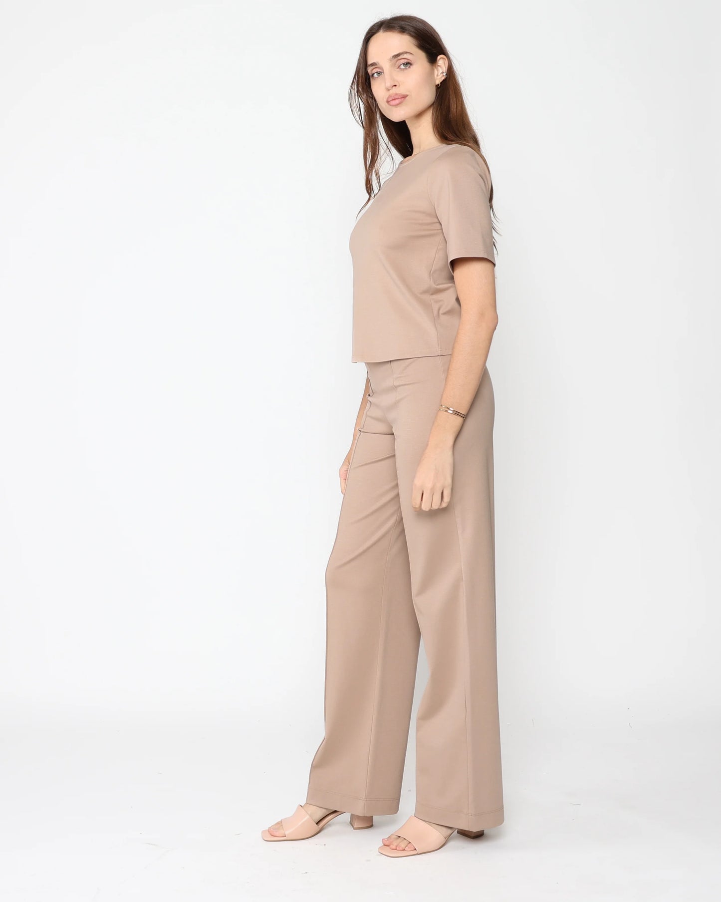 Ponte Knit Extended Short Sleeve Top - Khaki