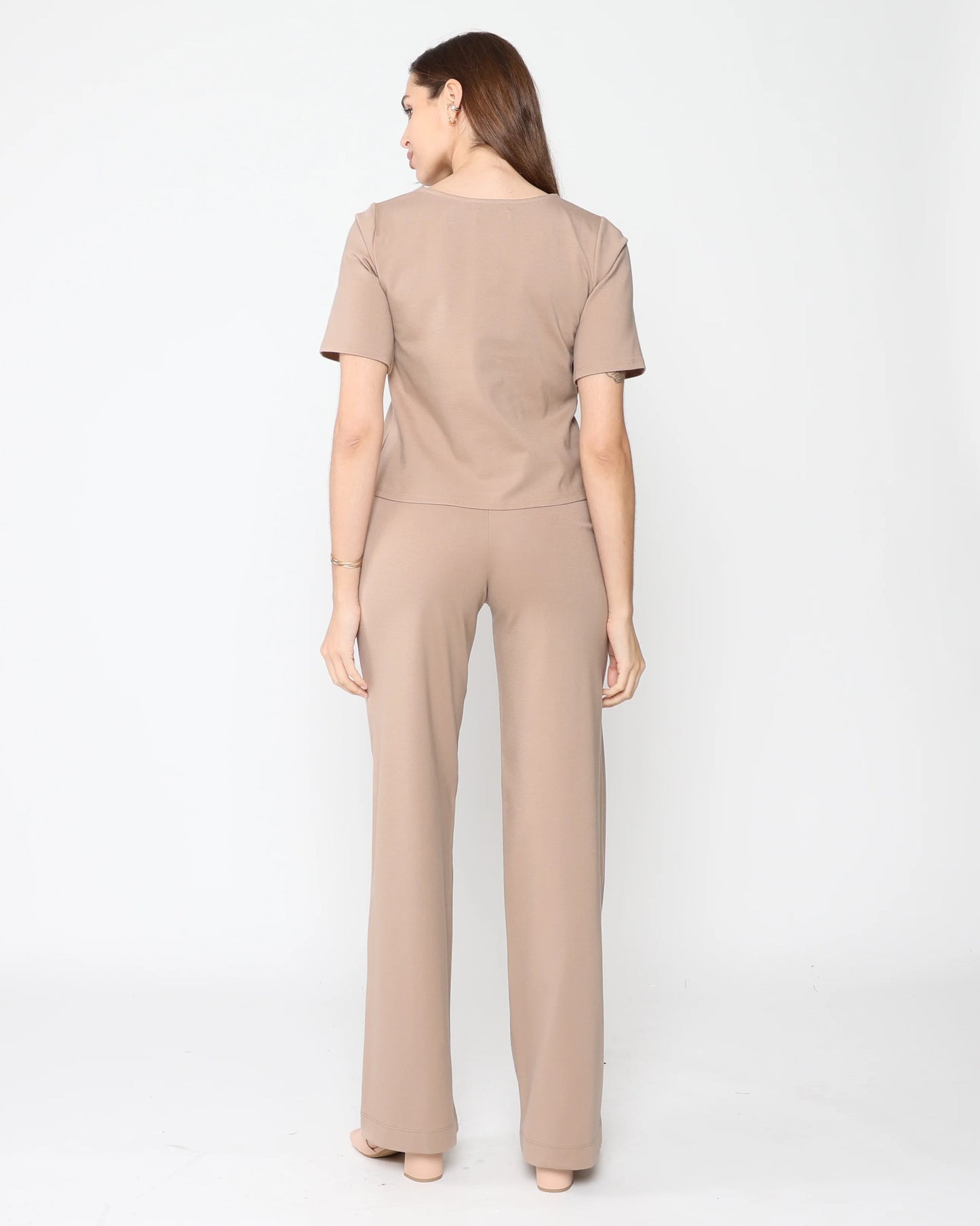 Ponte Knit Extended Short Sleeve Top - Khaki