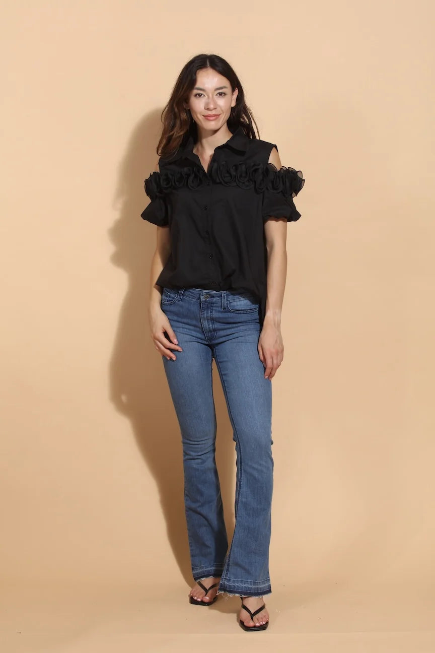 Cold Shoulder Button Down - Black