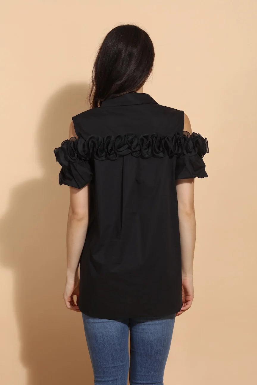 Cold Shoulder Button Down - Black