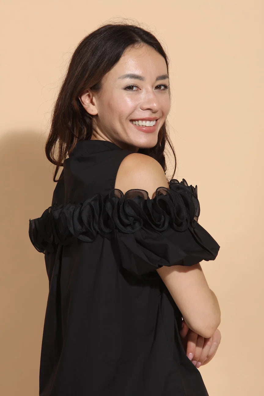 Cold Shoulder Button Down - Black