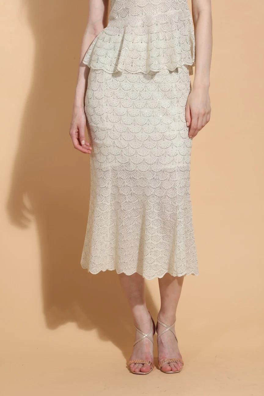 Scallop Embellished Knit Mermaid Skirt - Champagne