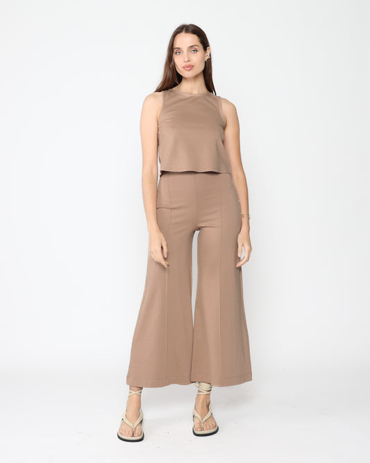 Ponte Knit Wide Leg Pant: Cropped - Khaki