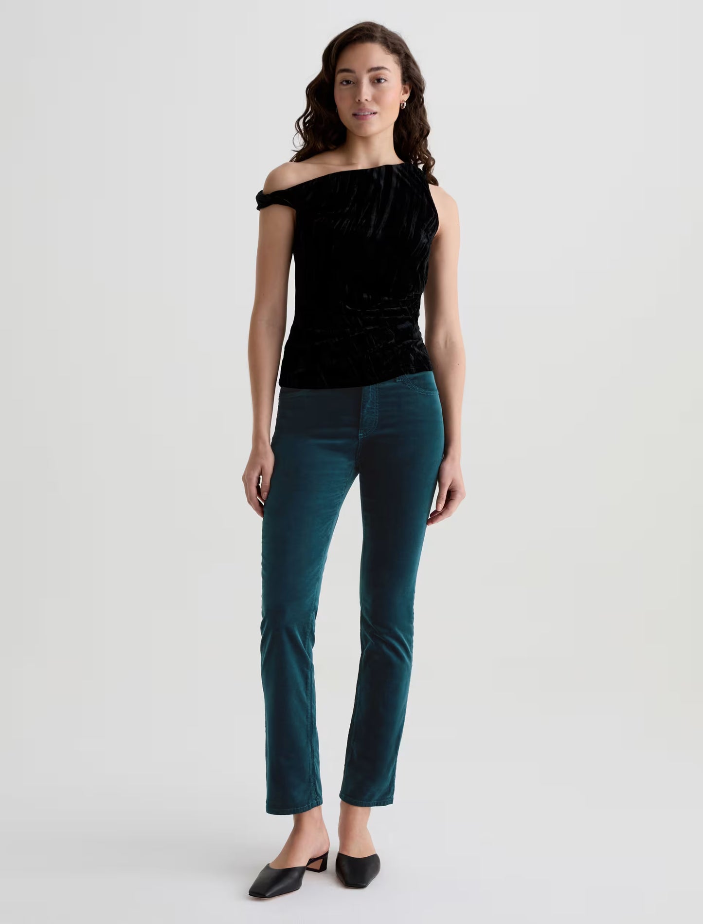 Mari Velvet Mid-Rise Slim Straight - Deep Lagoon