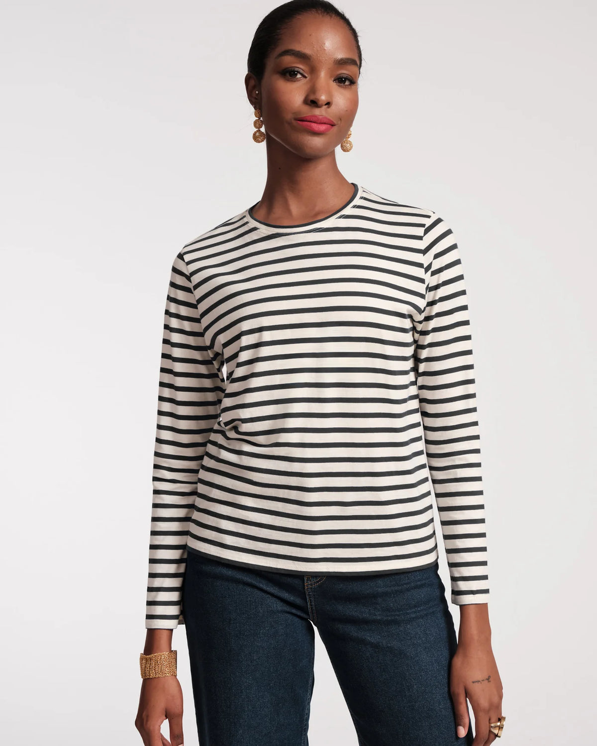 Long Sleeve Striped T Shirt - Oyster Black