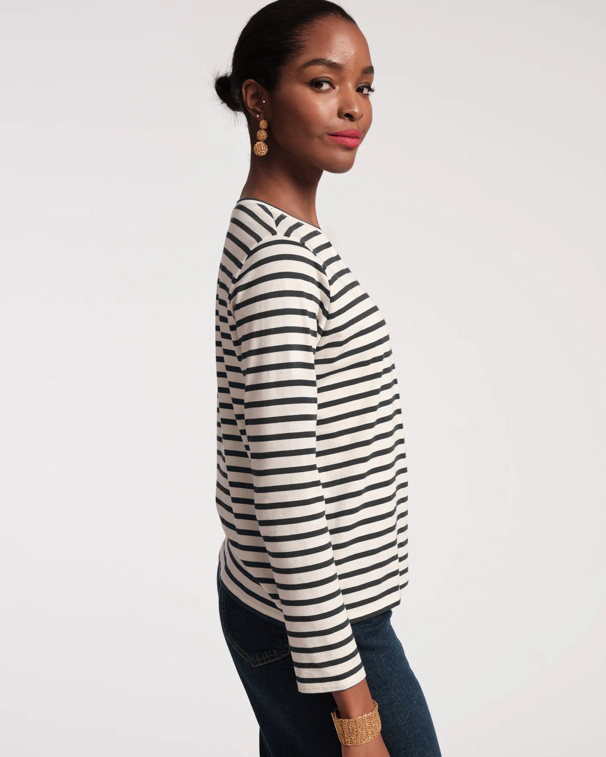 Long Sleeve Striped T Shirt - Oyster Black