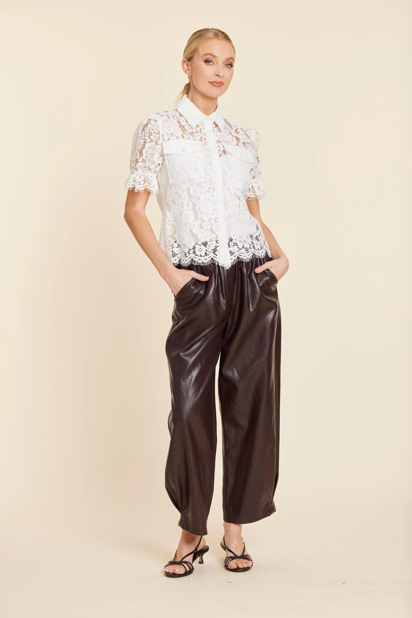 Faux Leather Barrel Leg Pant - Eggplant