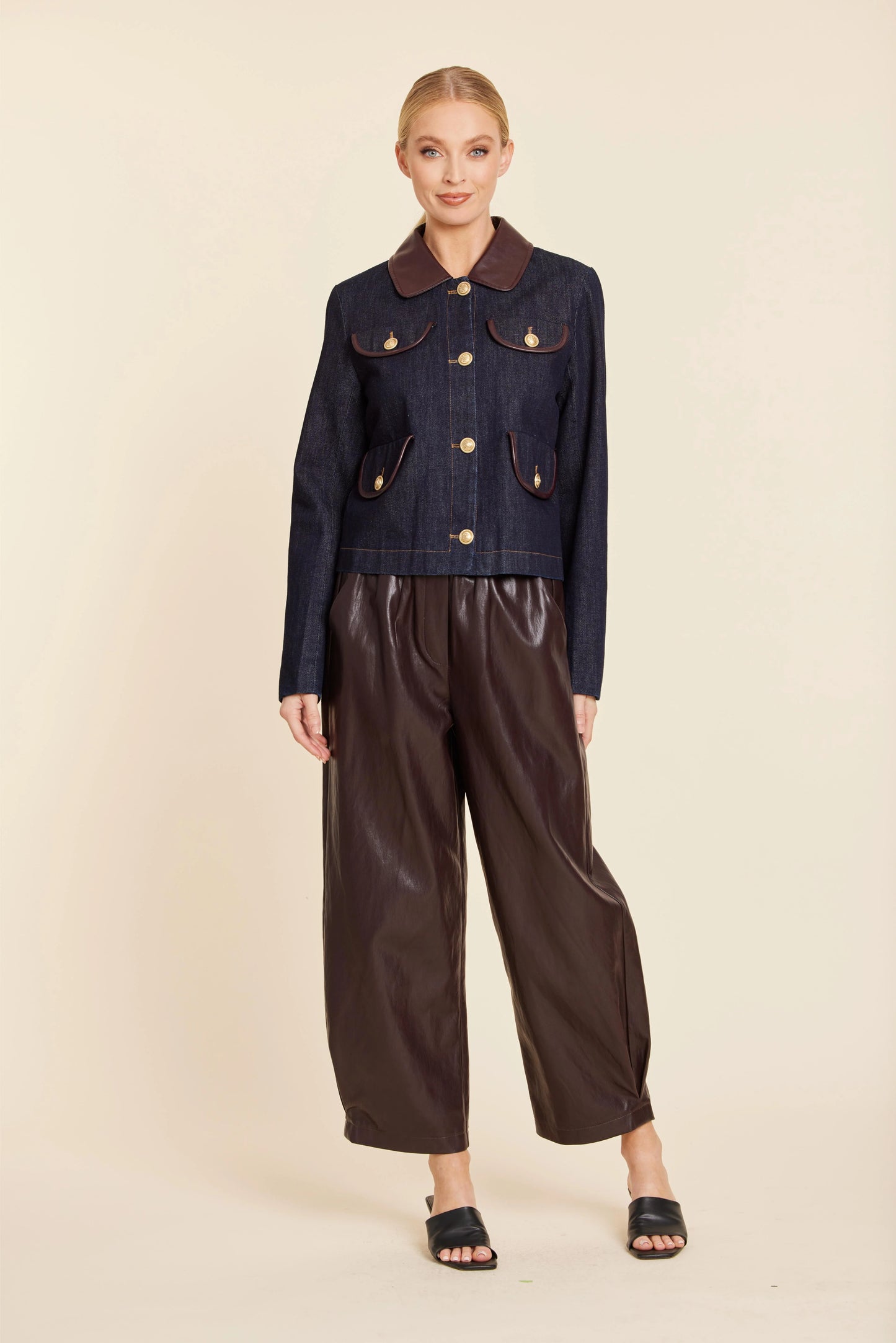Faux Leather Barrel Leg Pant - Eggplant