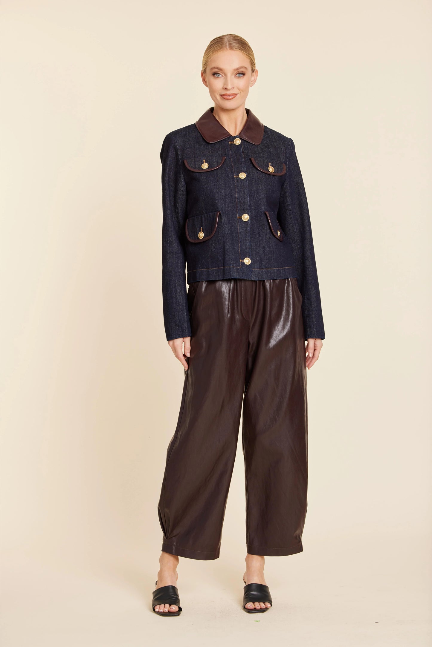 Faux Leather Barrel Leg Pant - Eggplant