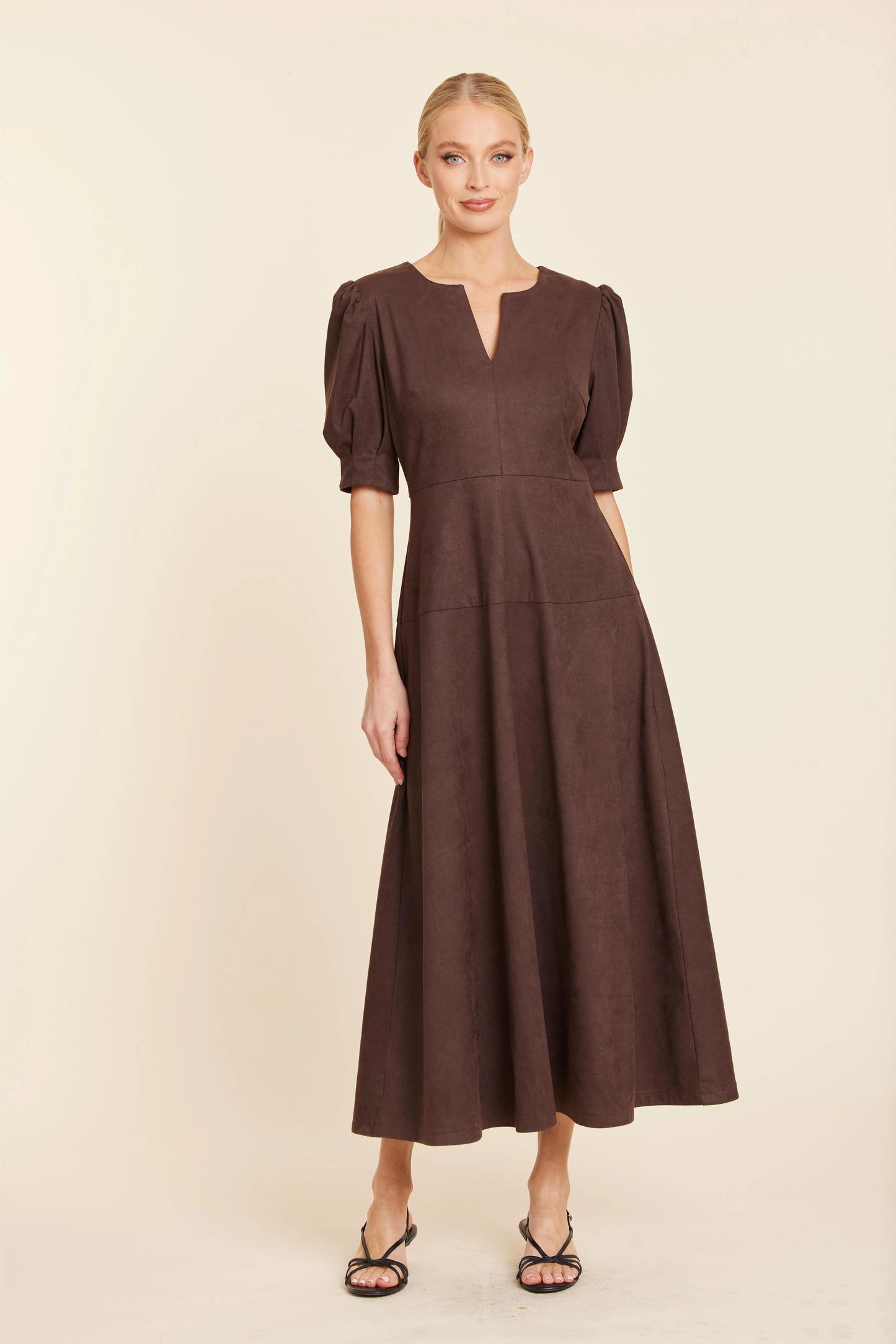 Faux Suede Maxi Dress - Brown