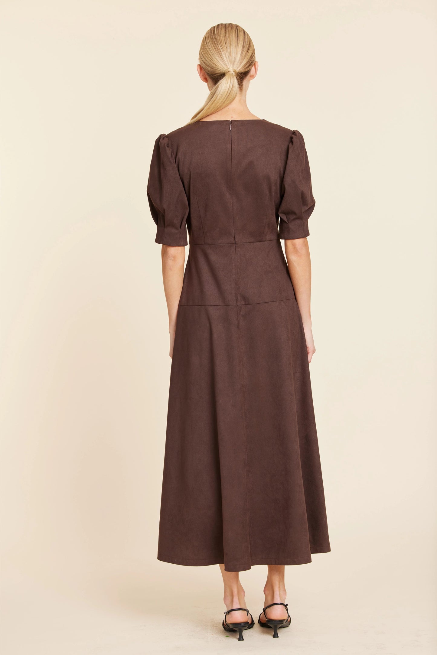 Faux Suede Maxi Dress - Brown