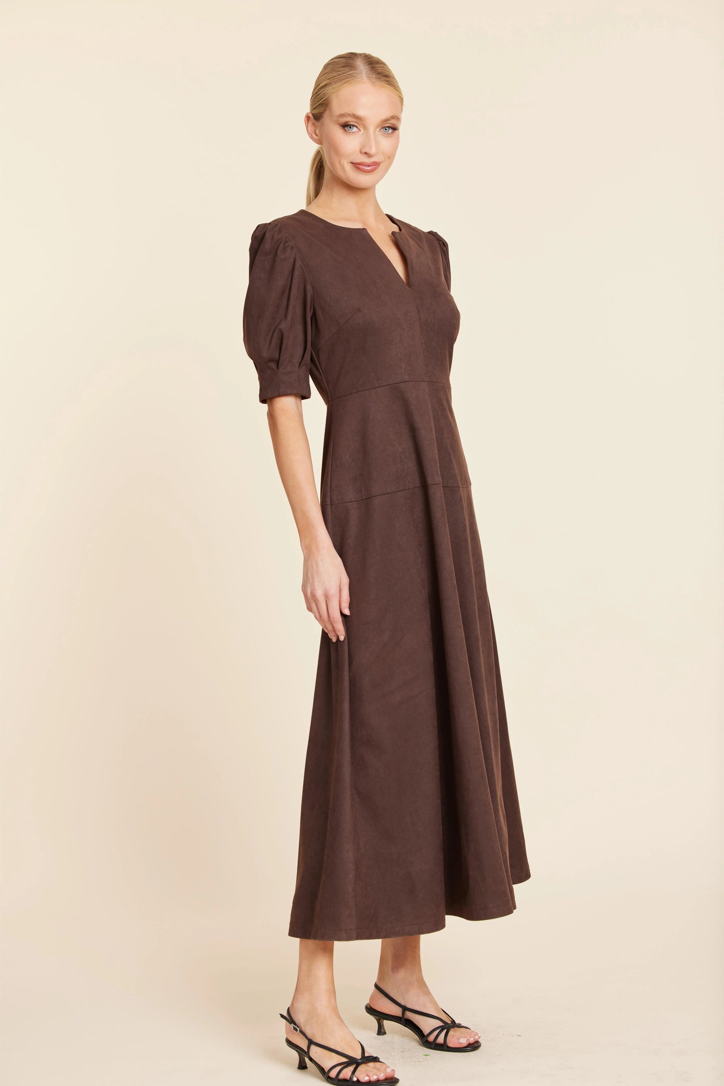 Faux Suede Maxi Dress - Brown