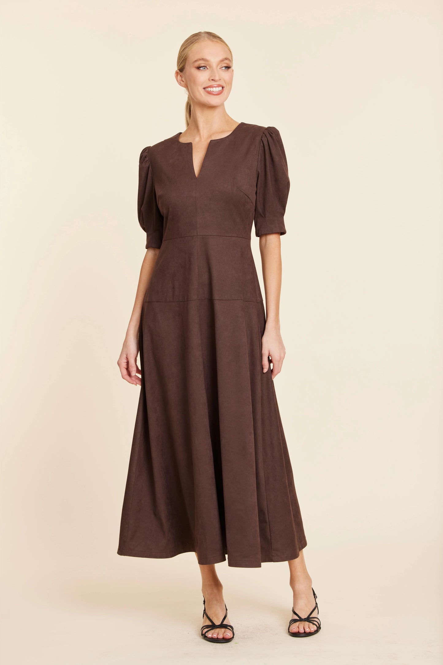 Faux Suede Maxi Dress - Brown