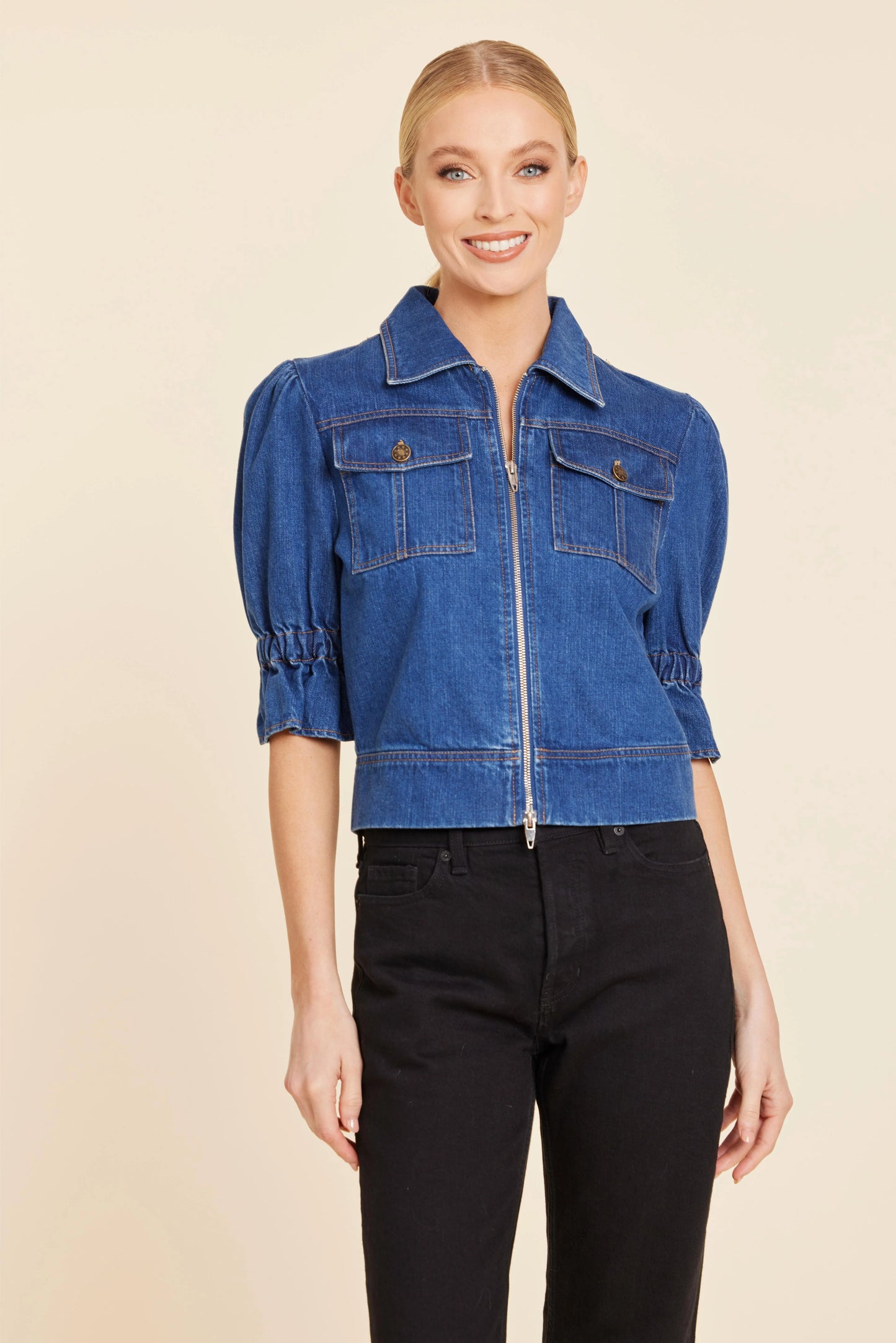 Denim Double Zip Jacket - Denim