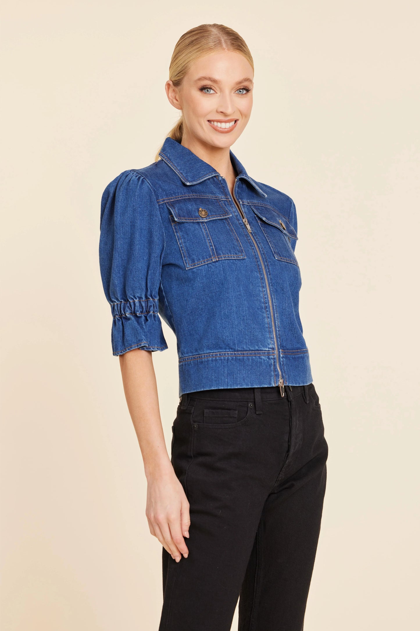 Denim Double Zip Jacket - Denim