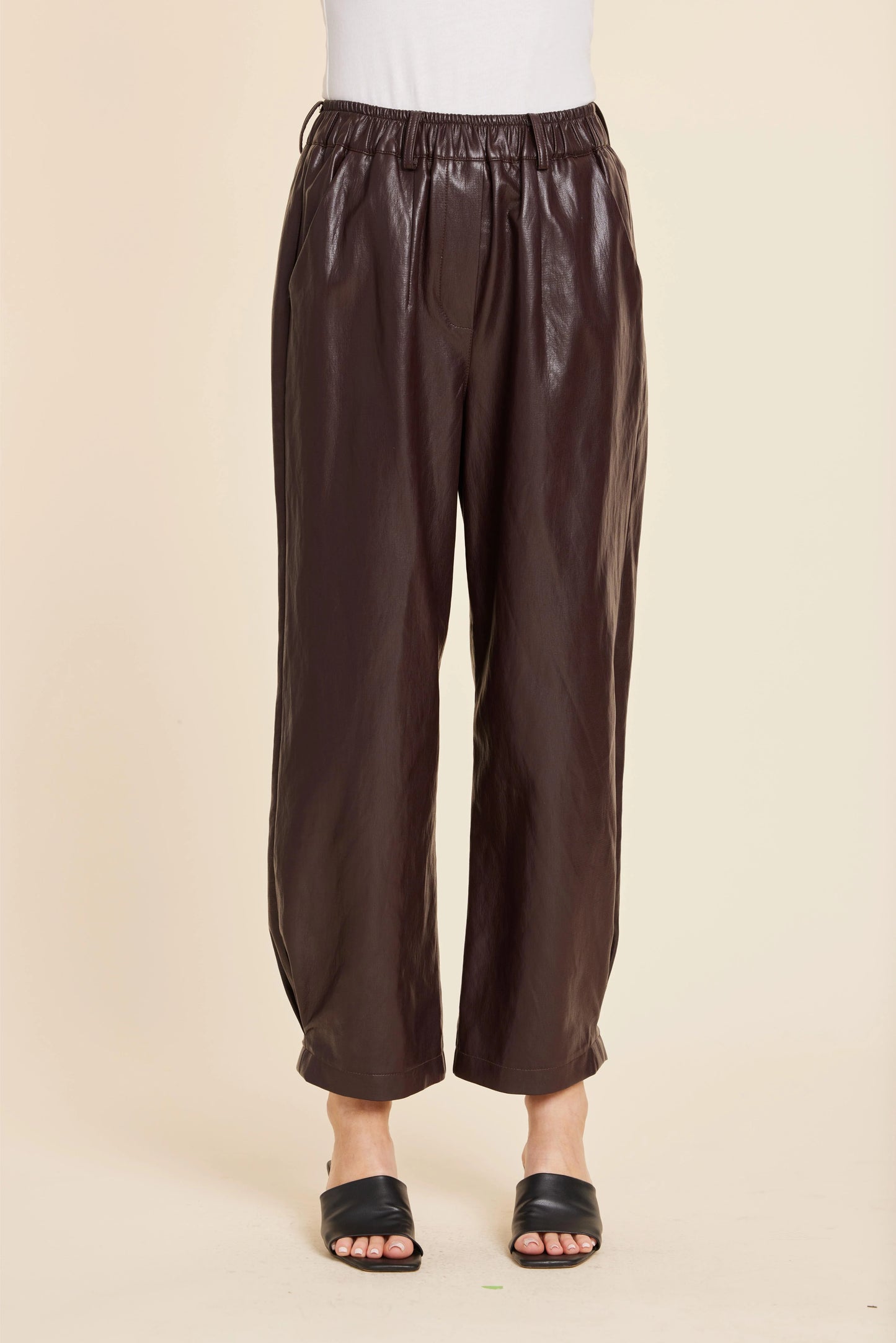 Faux Leather Barrel Leg Pant - Eggplant