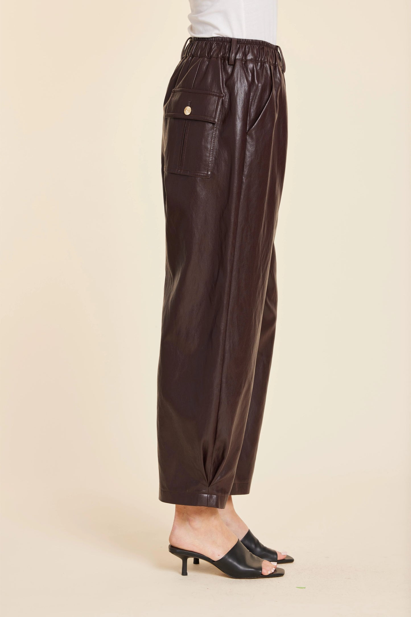 Faux Leather Barrel Leg Pant - Eggplant