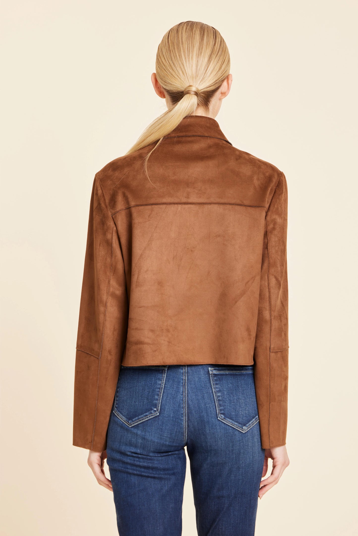 Faux Suede Two Pocket Jacket - Brown