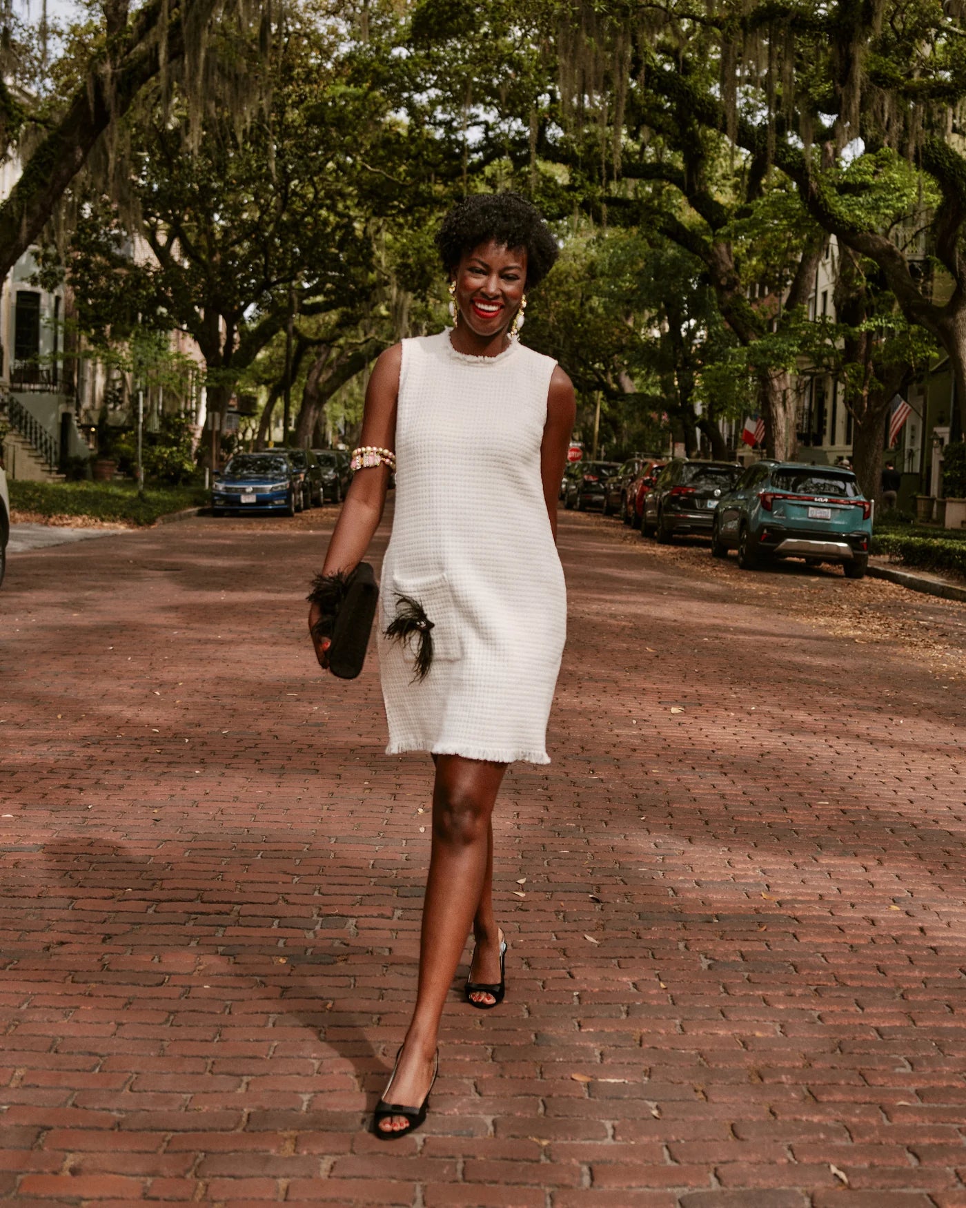 Twiggy Fringe Dress - White Boucle