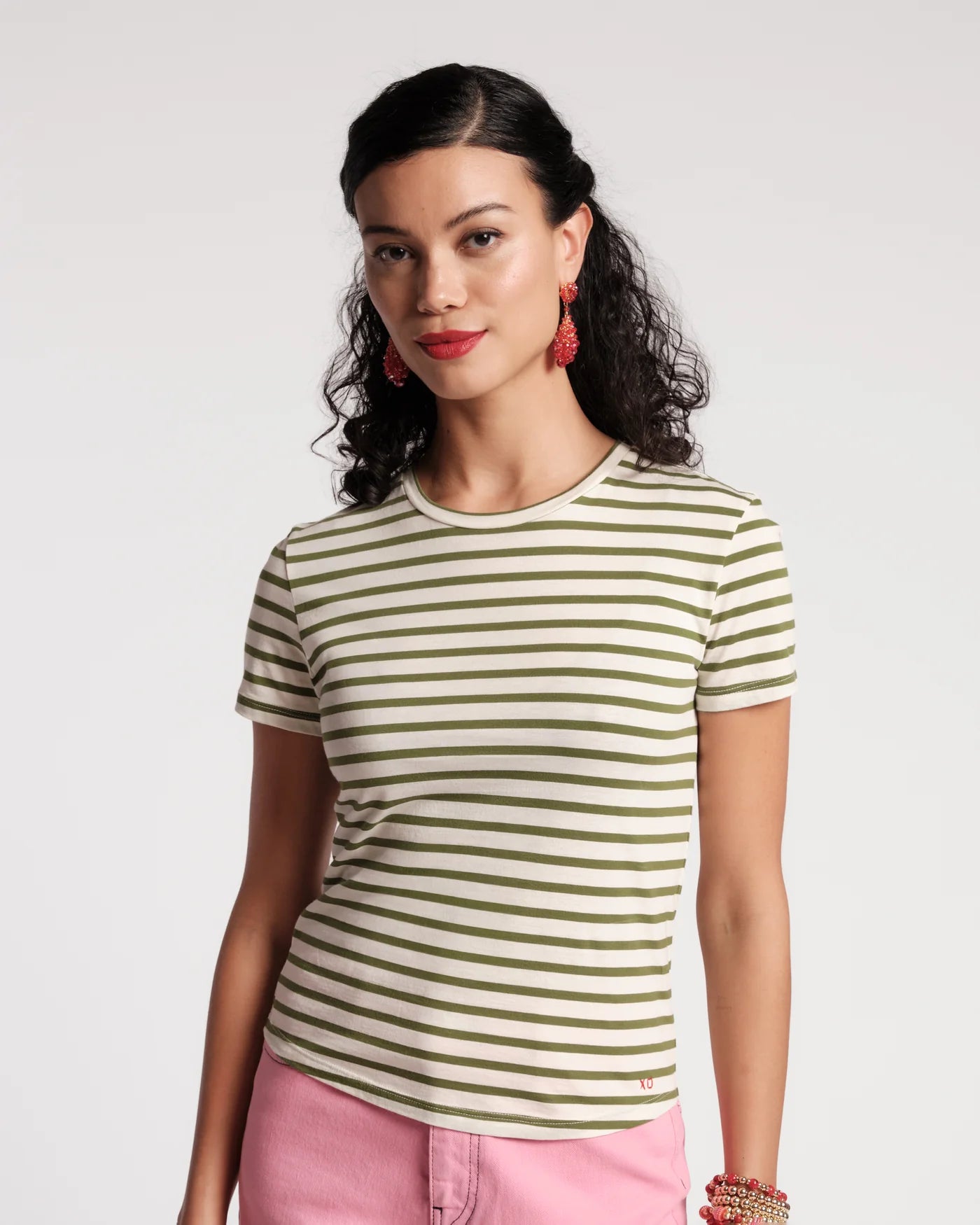 Super Striped Baby Tee - Oyster Green