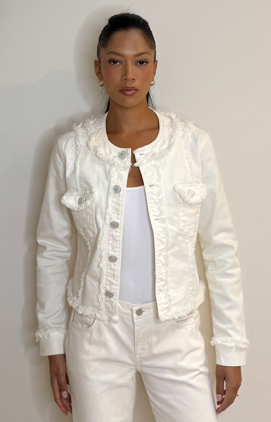 Yarin Collarless Fray Jacket - Light Ecru