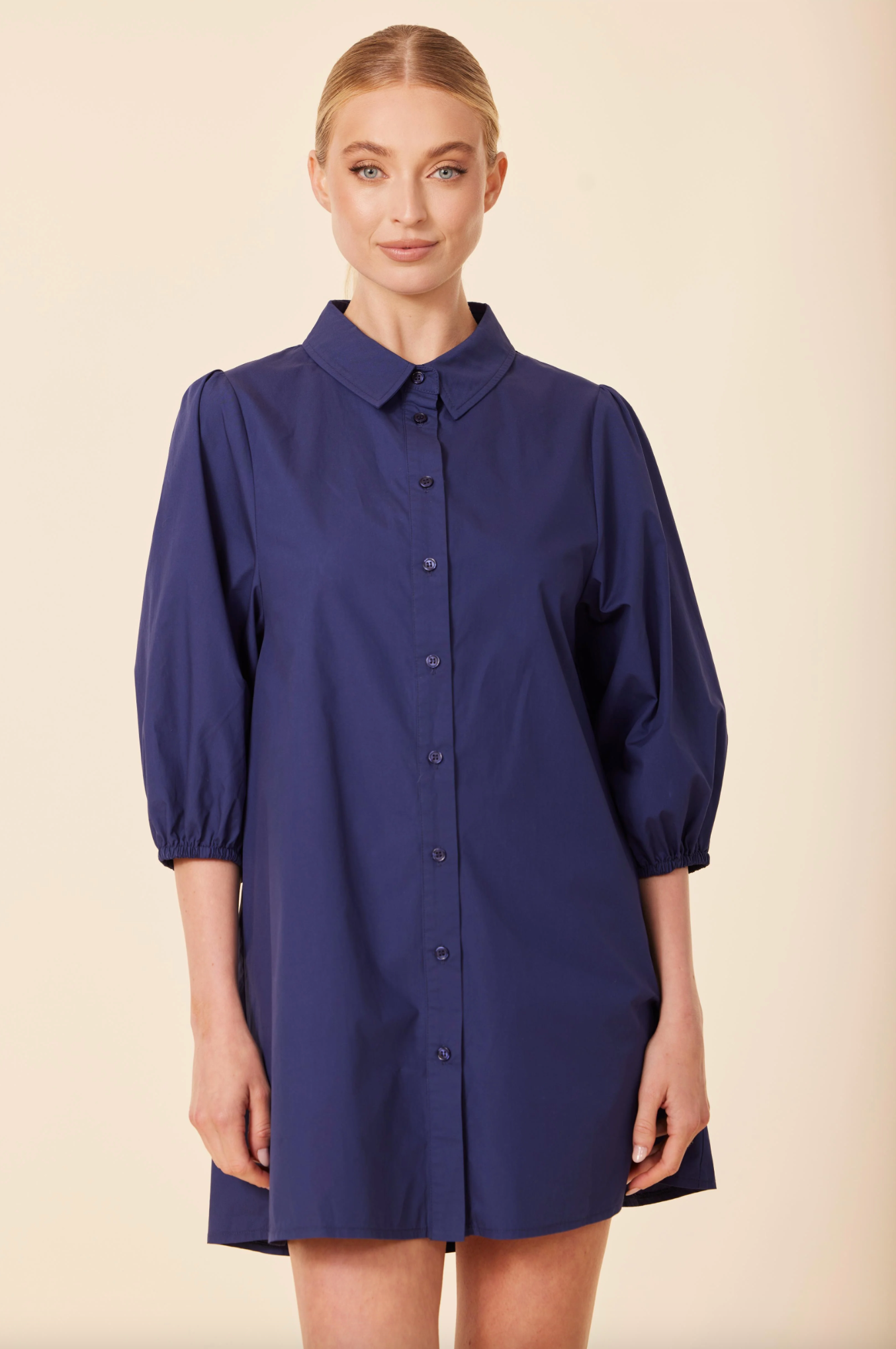 Poplin Exaggerated Sleeve Dress - Navy
