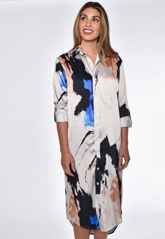 Black & Blue Splatter Midi Dress