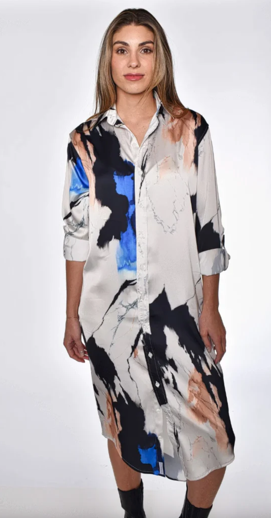 Black & Blue Splatter Midi Dress