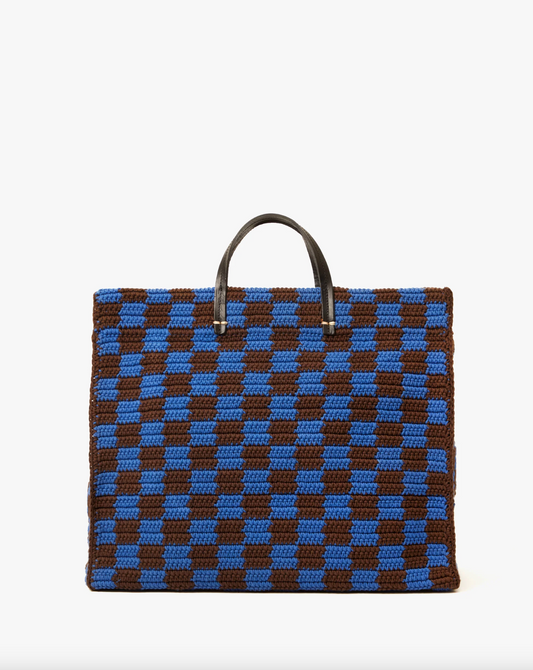 Summer Simple Tote - Deep Blue/Chocolate Checker