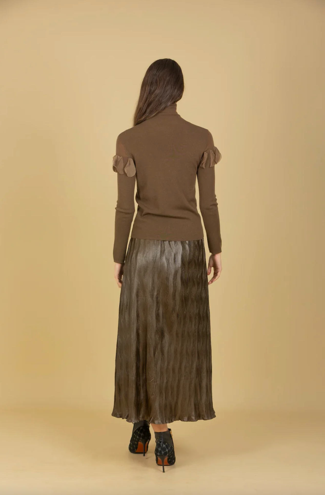 Pleated Midi Skirt with Elastic Waistband