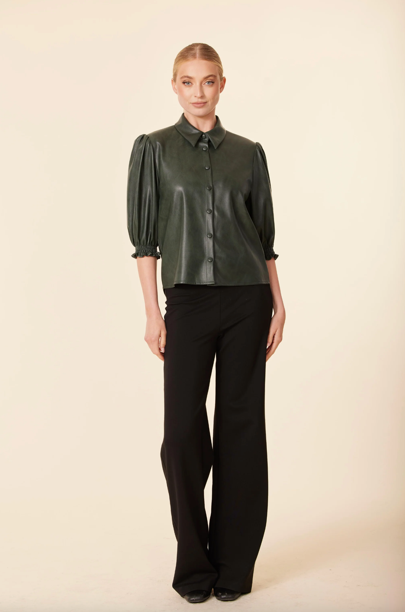 Faux Leather Elastic Cuff Top