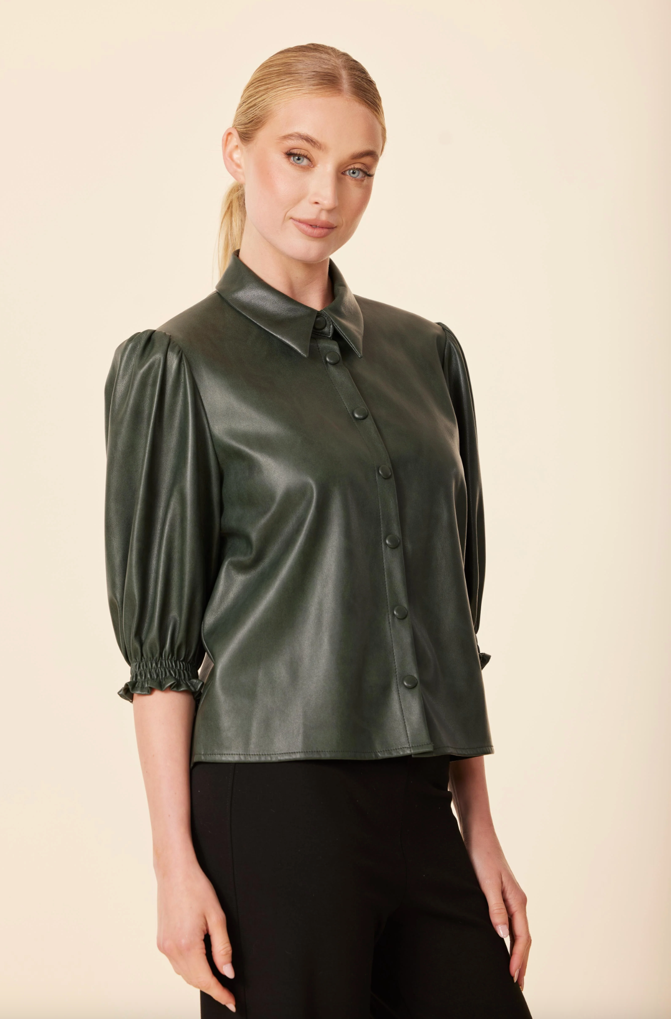 Faux Leather Elastic Cuff Top