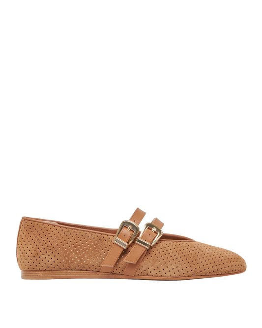 Baylee Ballet Flats - Pecan Perforated Suede