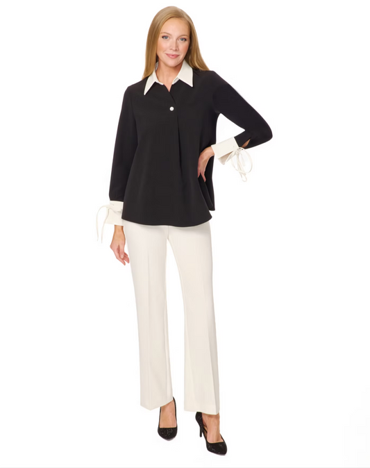 Tie Sleeve Tunic - Black/Ivory