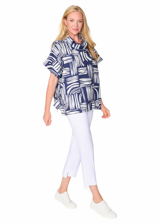 Boxy Cowl Neck Shirt - Nautical
