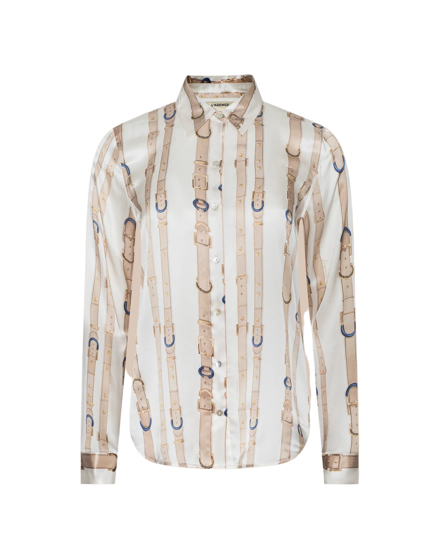 Tyler Silk Blouse - Ecru Multi Stud Belt Stripe