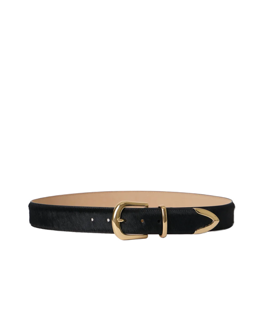 Marc Calf-Hair Leather Belt - Black Gold