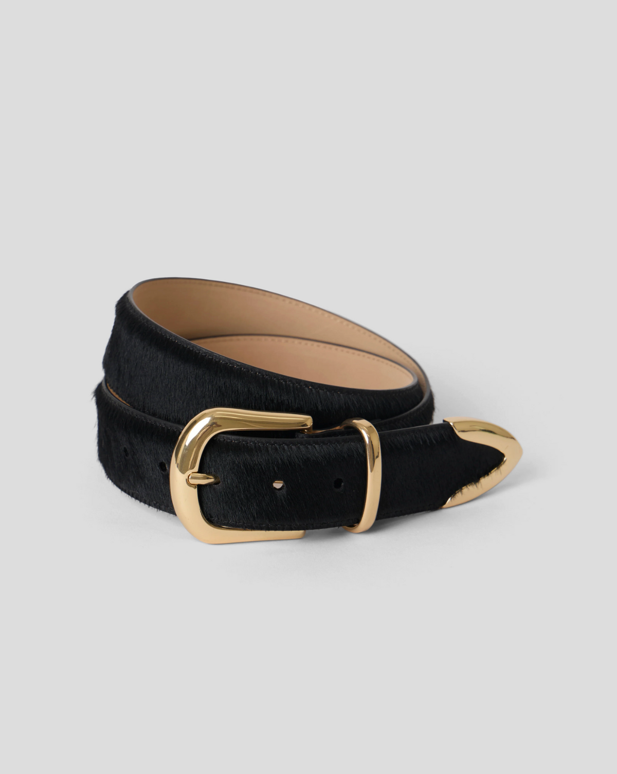 Marc Calf-Hair Leather Belt - Black Gold