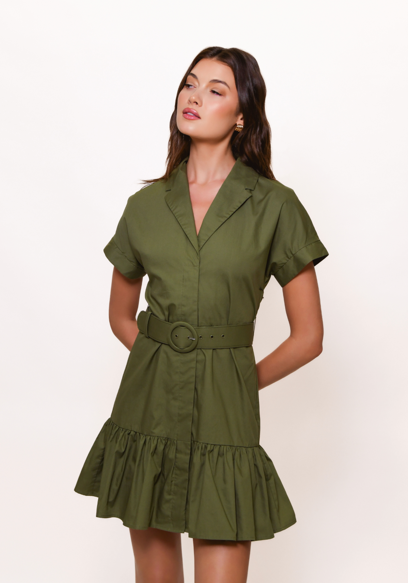 Belted Midi Dress - Olive