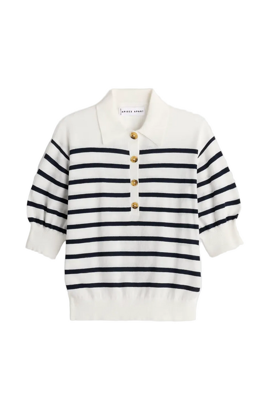 Oda Polo - Cream & Midnight Stripe