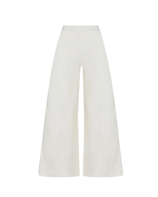 Ponte Knit Cropped Wide Leg Pant - Off White