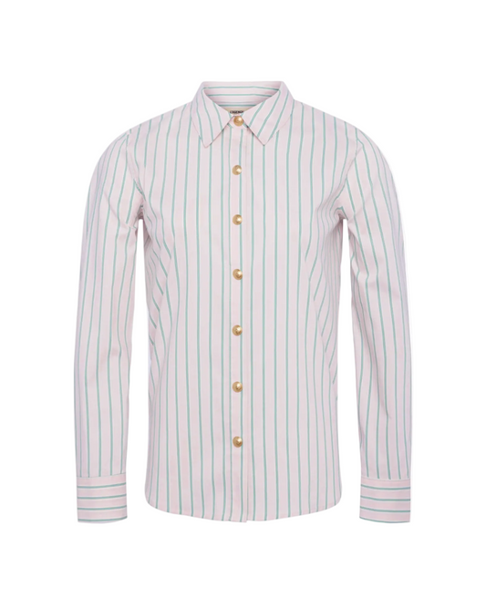 Ellery Poplin Button-Down Shirt - Baby Pink/Sage Stripe