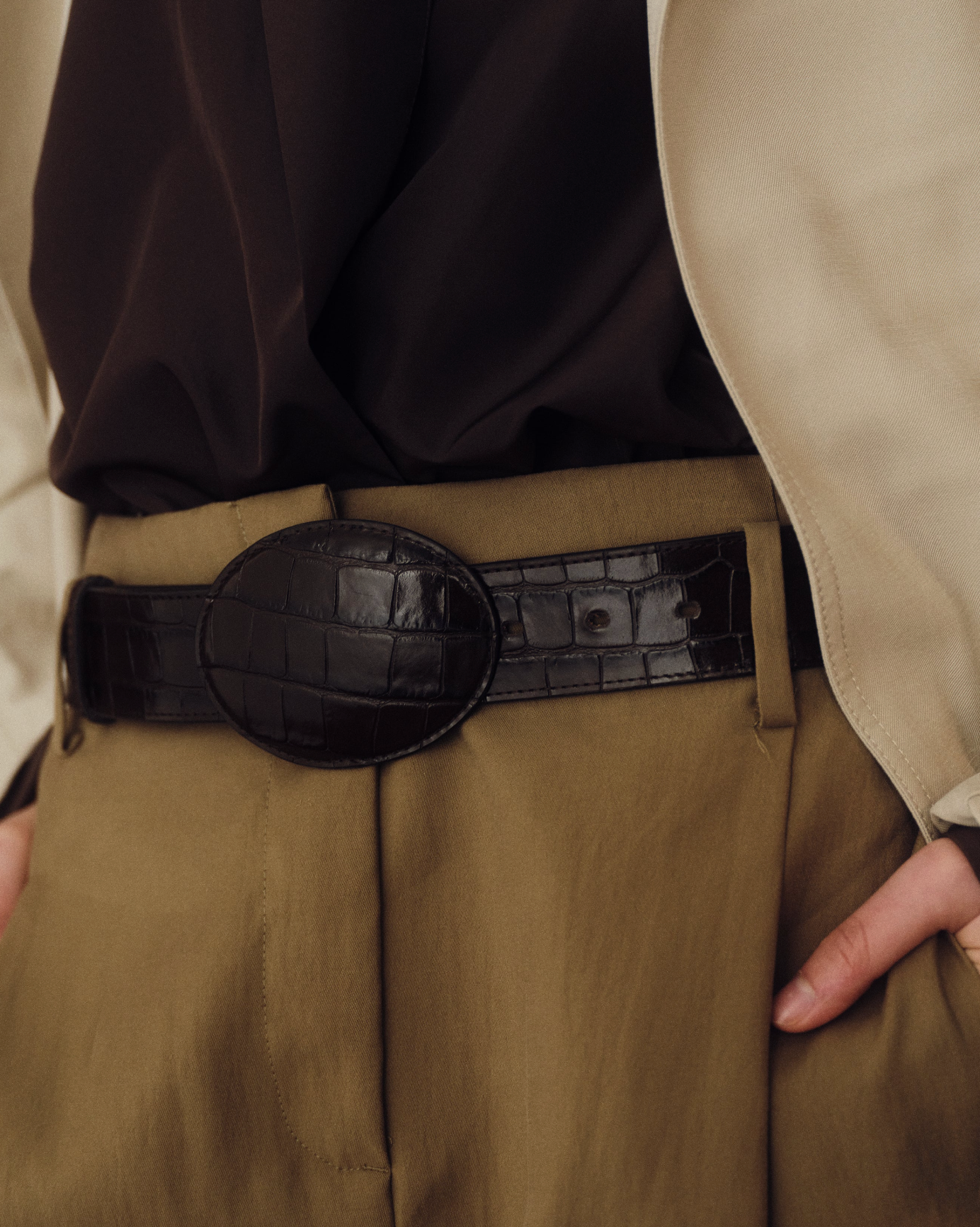 Mabel Croco Leather Belt - Black